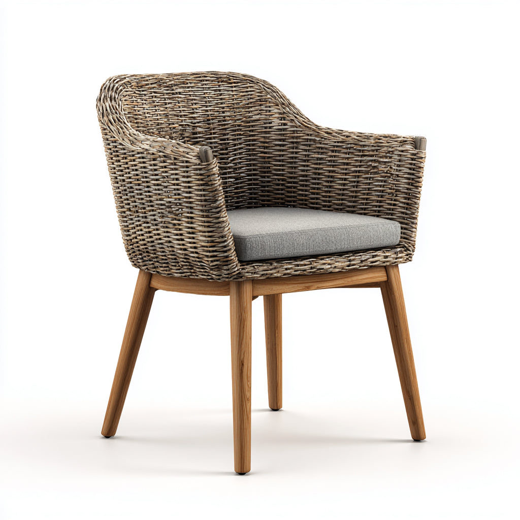 Sedie da giardino in rattan e legno 61x62x80 cm per giardino - grigio-beige-marrone - design avvolgente con seduta imbottita