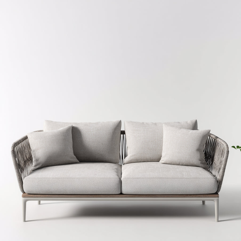 Divani da esterno in metallo e tessuto 170x78x78 cm per giardino - beige-bianco - stile moderno