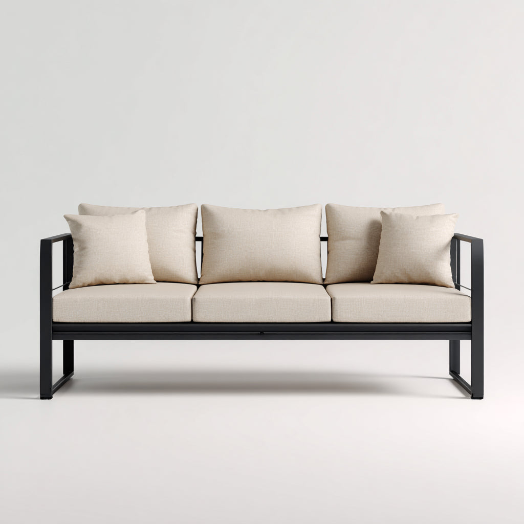 Divani da esterno in metallo e tessuto 190x75x78 cm - nero-beige per giardino - design moderno lineare