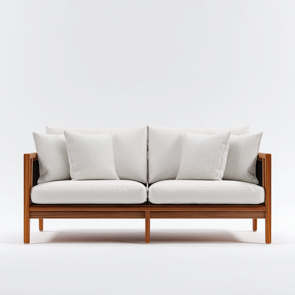 Divani da esterno in legno e tessuto 170x75x78 cm per giardino - bianco-marrone - stile moderno
