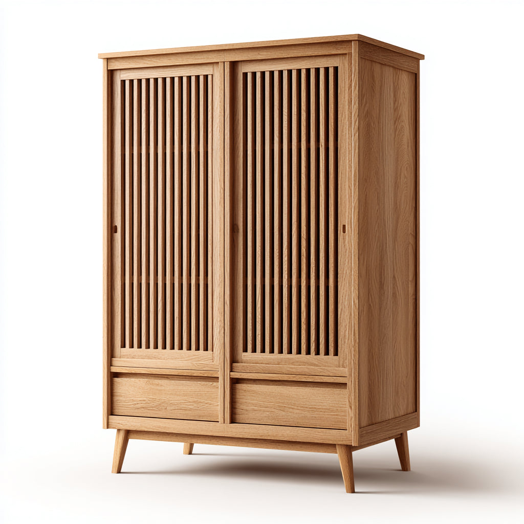Armadio 2 ante scorrevoli con 2 cassetti in legno chiaro 120x50x180 cm - legno chiaro - design moderno per camera da letto