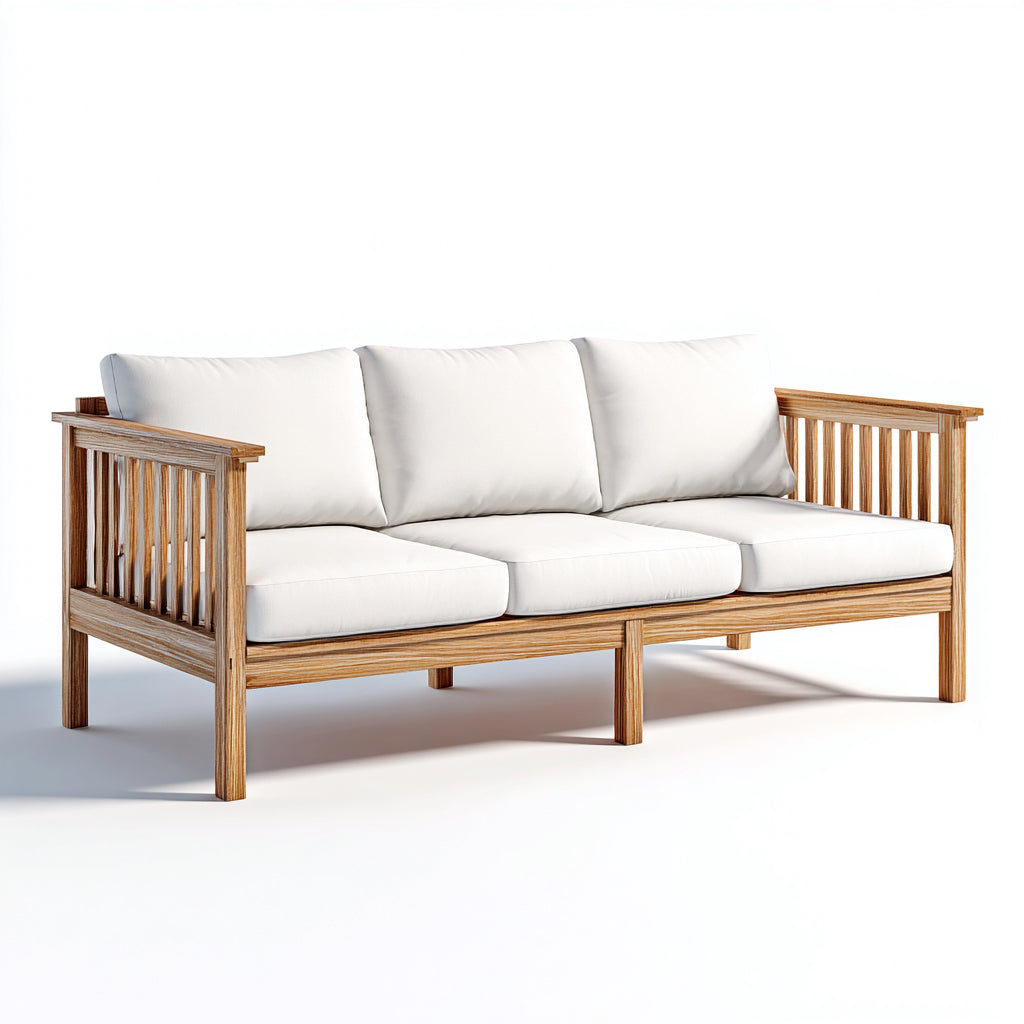 Divani da esterno in legno e tessuto 205x80x82 cm - marrone-bianco per giardino - design naturale classico