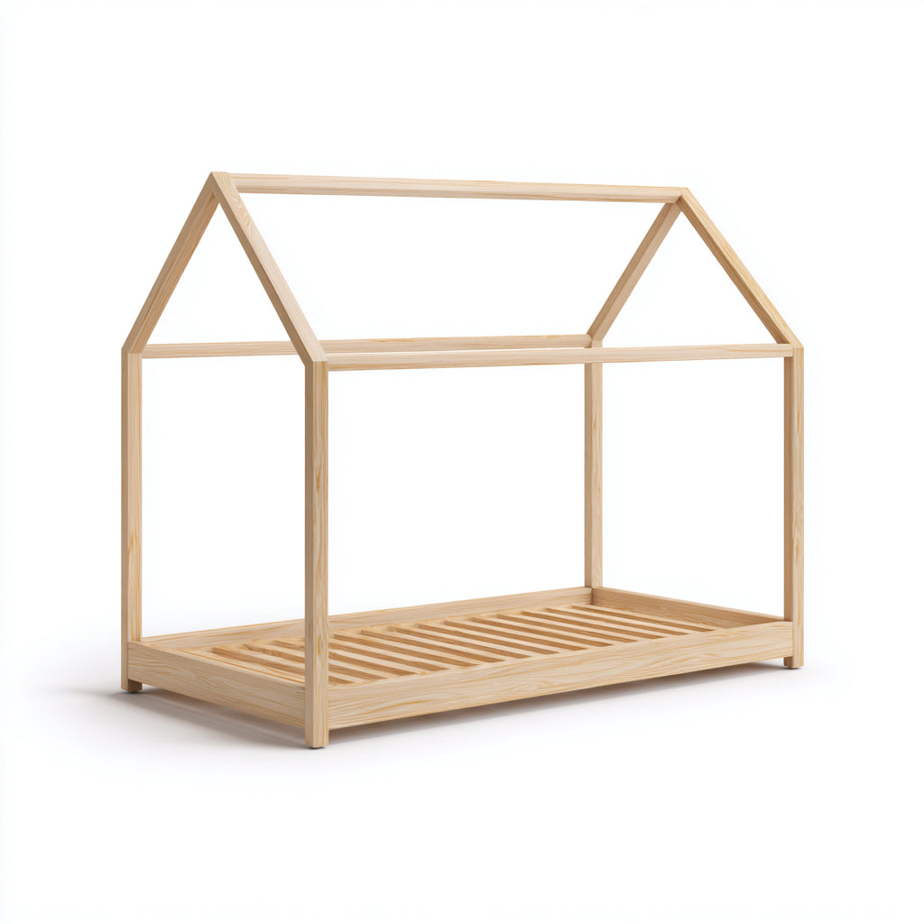 Letto per bambini in legno naturale 208x98x168 cm - per camera da letto - design casetta minimalista