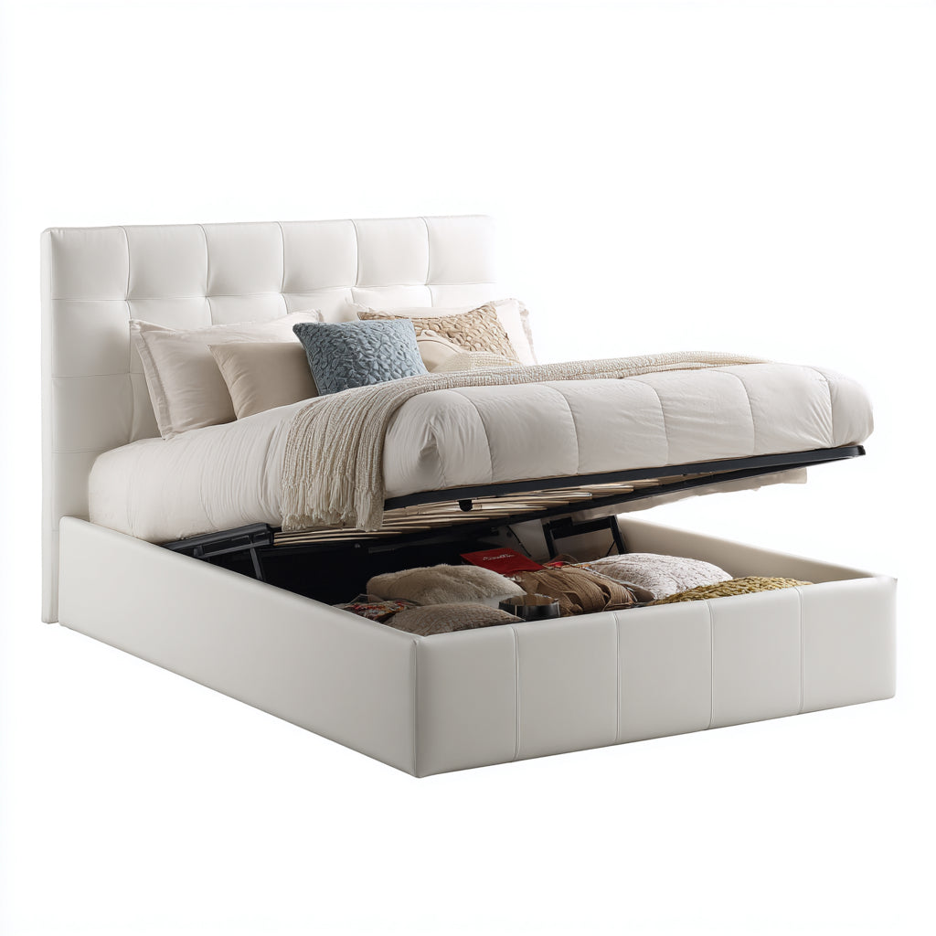 Letto matrimoniale contenitore in similpelle 215x180x110 cm per camera da letto - bianco - stile moderno