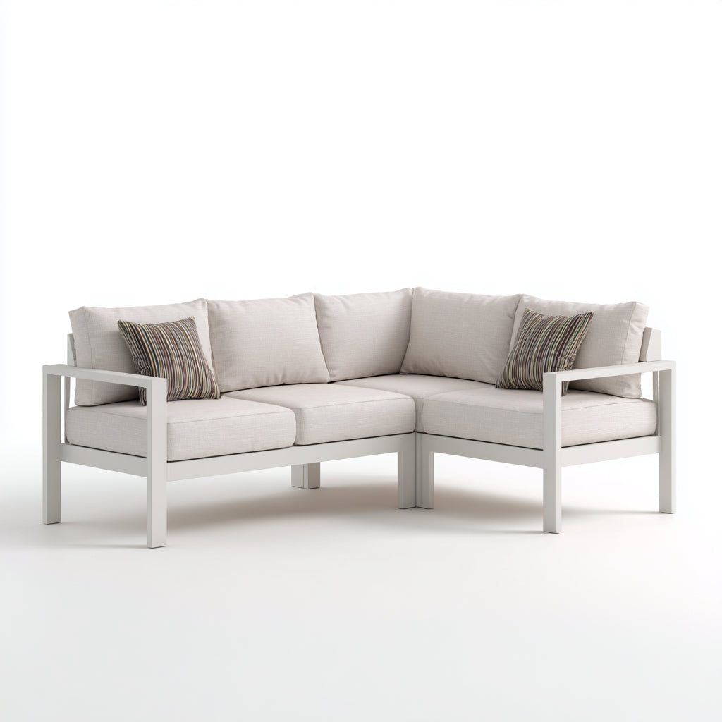 Divani da esterno in metallo e tessuto 220x160x78 cm per giardino - crema-bianco - stile moderno angolare