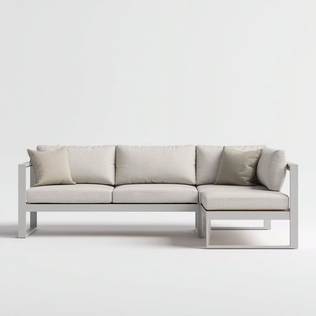Divani da esterno angolare in metallo e tessuto 235x165x80 cm - bianco-beige per giardino - design moderno modulare