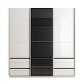 Armadio 3 ante laccato bianco con vetro centrale nero 200x60x220 cm - bianco-nero - design moderno per camera da letto