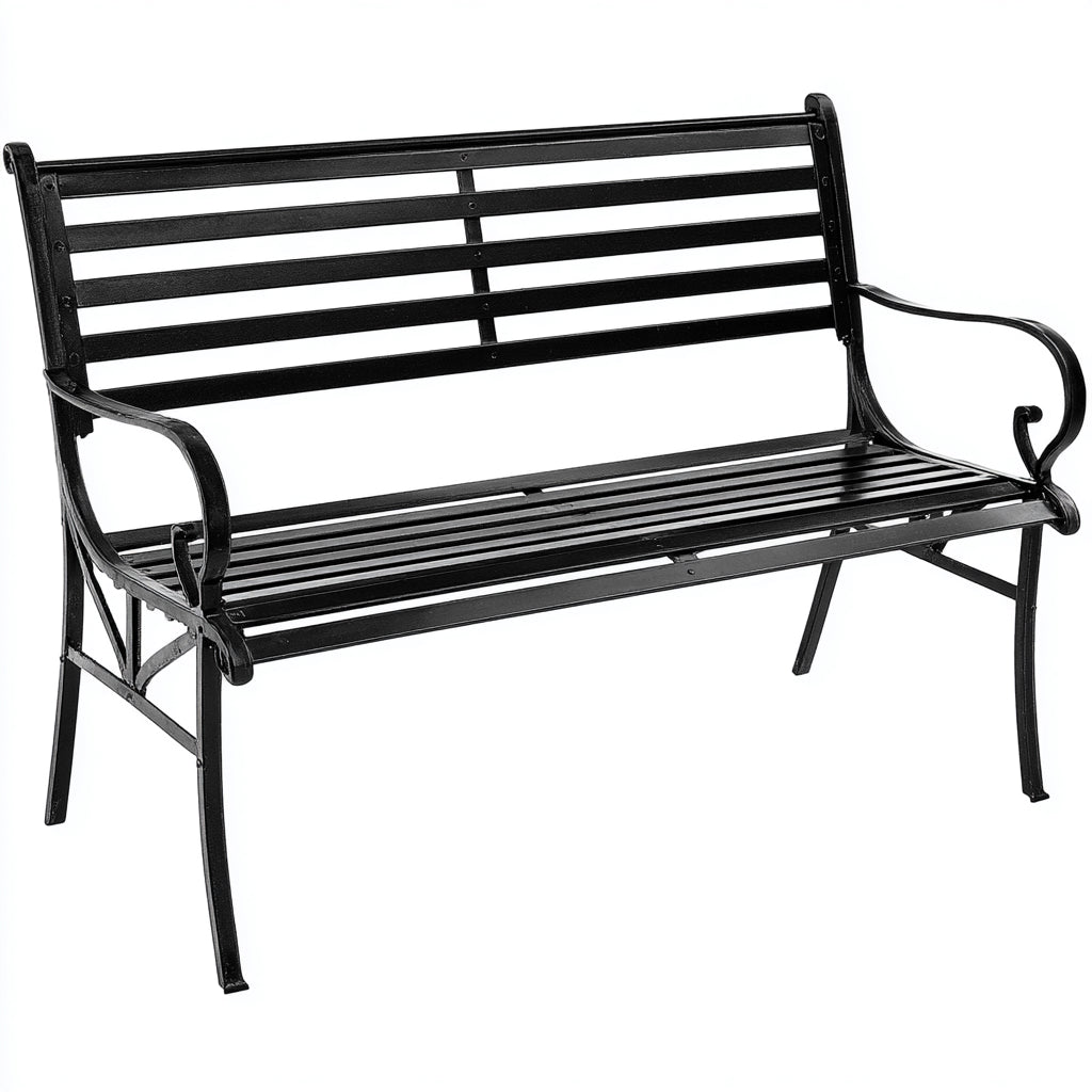 Panca da giardino in metallo nero 125x60x82 cm - per giardino - design classico elegante