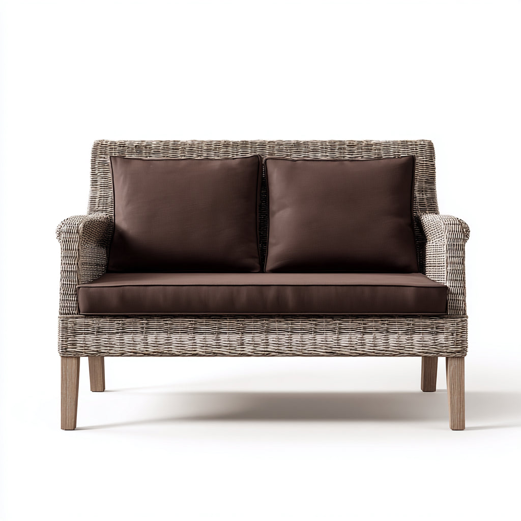 Divani da esterno in rattan sintetico 135x68x78 cm per uso esterno - naturale-marrone - stile moderno