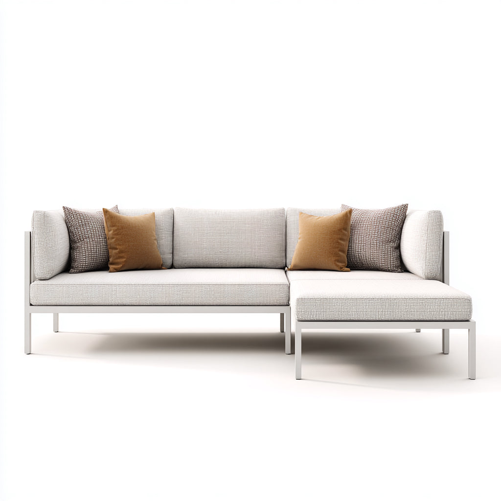 Divani da esterno angolare in metallo e tessuto 240x165x78 cm - bianco-beige per giardino - design moderno leggero