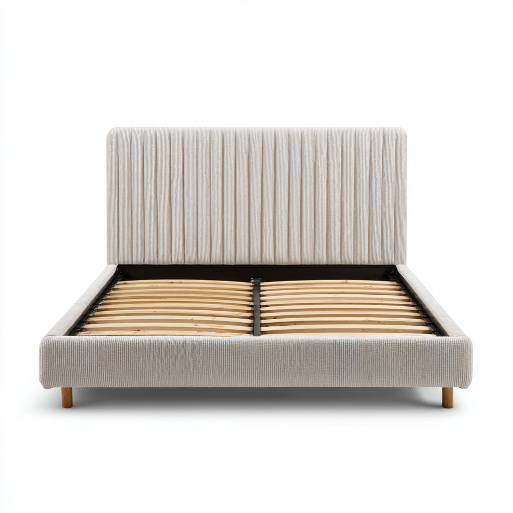 Letto matrimoniale in tessuto a coste 210x170x105 cm per camera da letto - beige - stile moderno