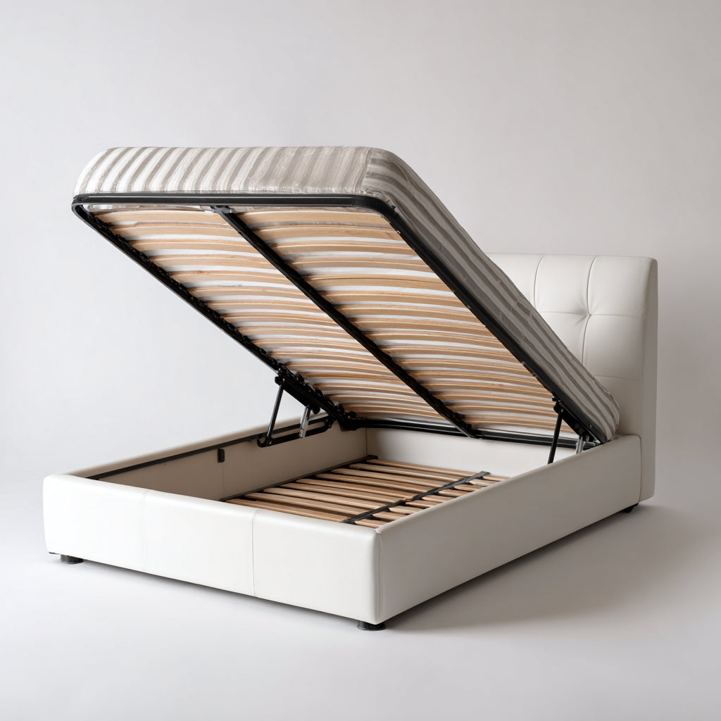 Letto matrimoniale contenitore in similpelle 215x175x100 cm per camera da letto - bianco - stile moderno