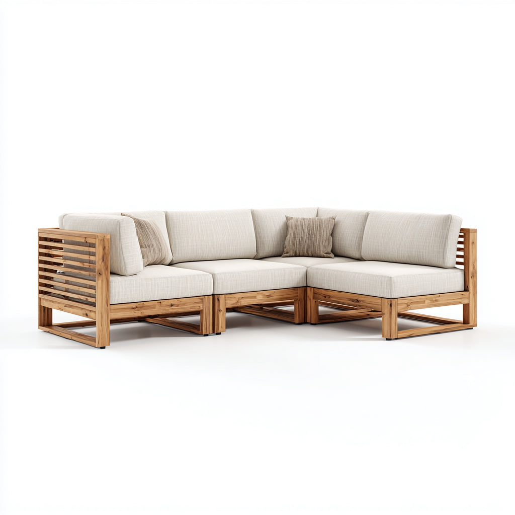 Divani da esterno angolari in legno 255x175x80 cm per giardino - beige-marrone chiaro - design modulare