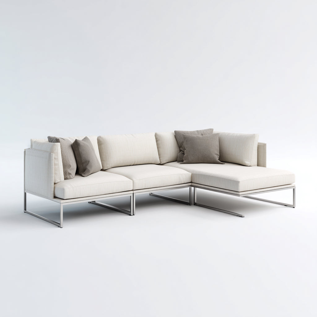 Divani da esterno in metallo e tessuto 220x160x78 cm per giardino - crema-argento - stile moderno angolare