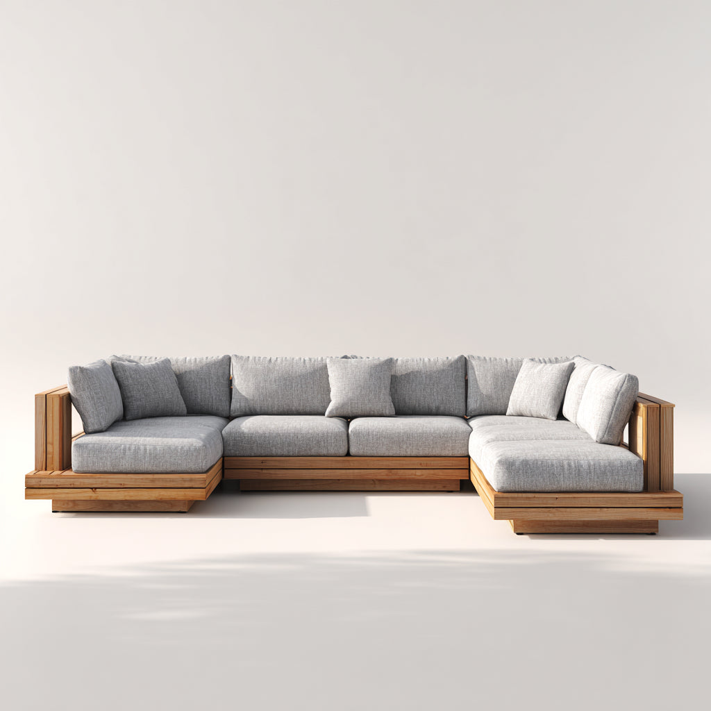 Divani da esterno modulari in legno 285x180x78 cm per giardino - grigio chiaro-marrone - design lounge moderno