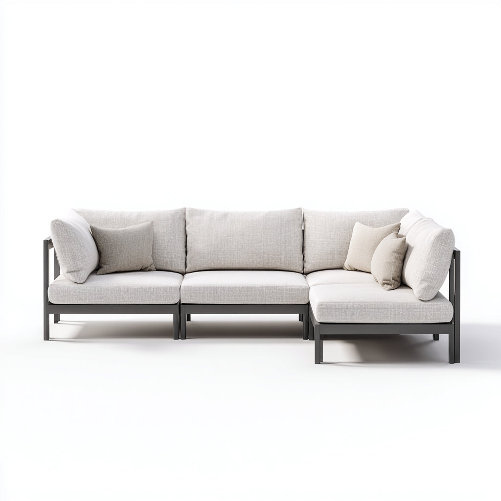 Divani da esterno angolare in metallo e tessuto 235x165x80 cm - grigio-beige per giardino - design moderno modulare