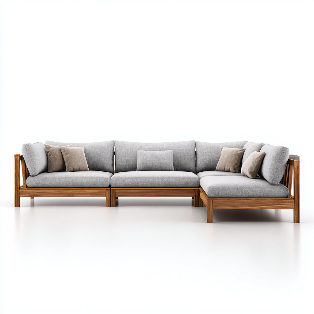 Divani da esterno in legno e tessuto 300x170x78 cm per giardino - grigio-marrone - stile moderno angolare