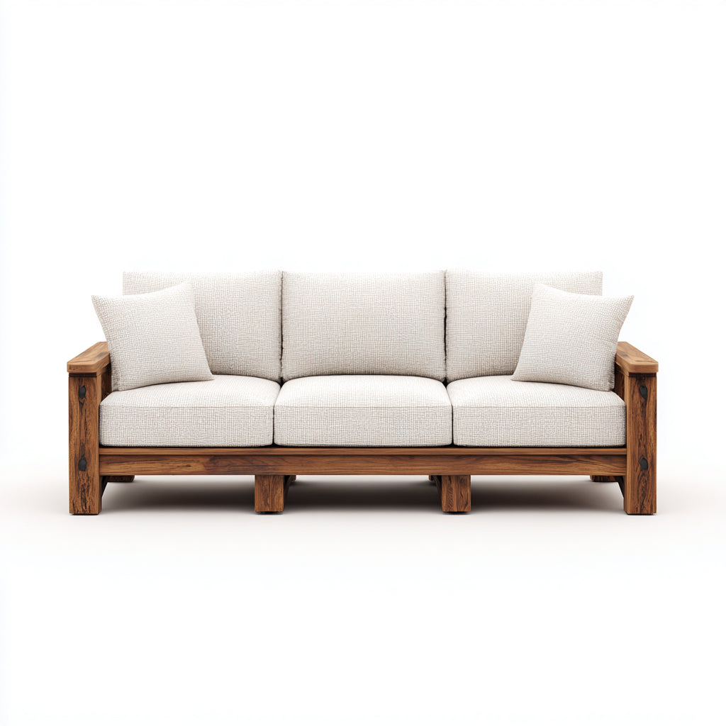 Divani da esterno in legno e tessuto 205x82x80 cm - marrone-bianco per giardino - design rustico moderno