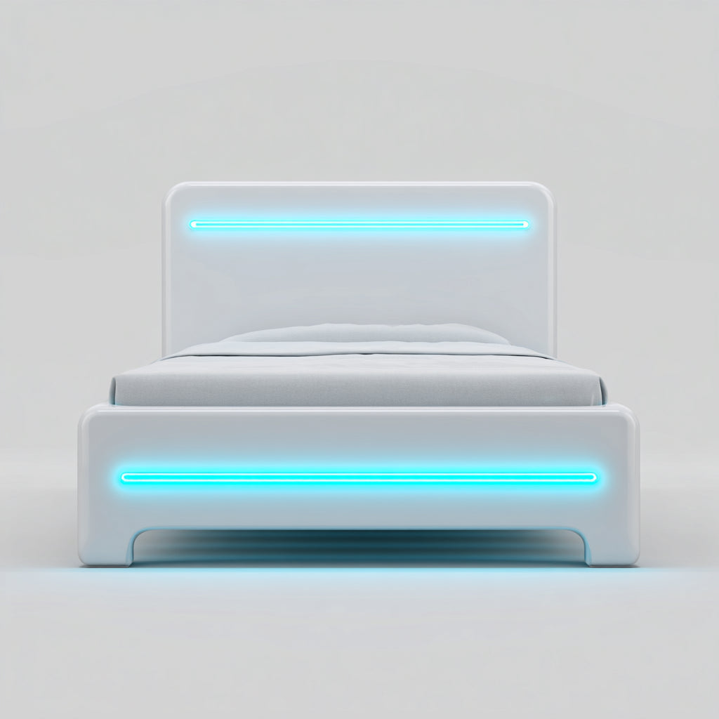 Letto matrimoniale in legno 210x170x105 cm per camera da letto - bianco - con LED e stile moderno