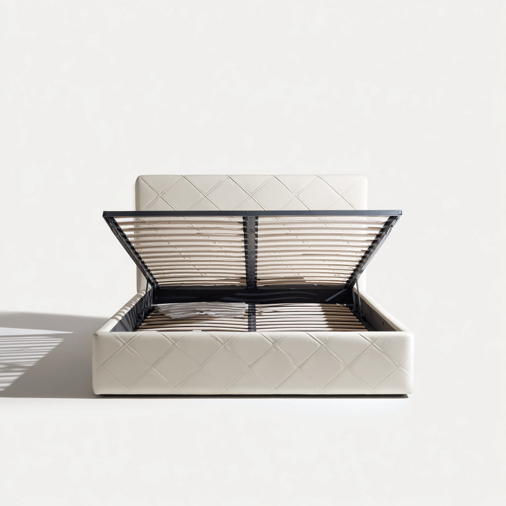 Letto matrimoniale contenitore in similpelle 215x180x100 cm per camera da letto - avorio - stile moderno