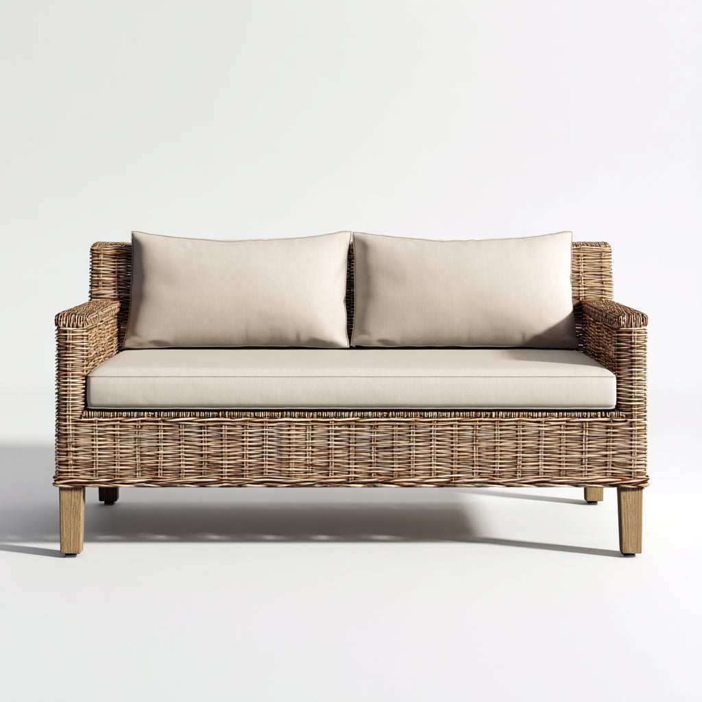 Divani da esterno in rattan e tessuto 170x78x80 cm per giardino - beige-marrone - stile naturale