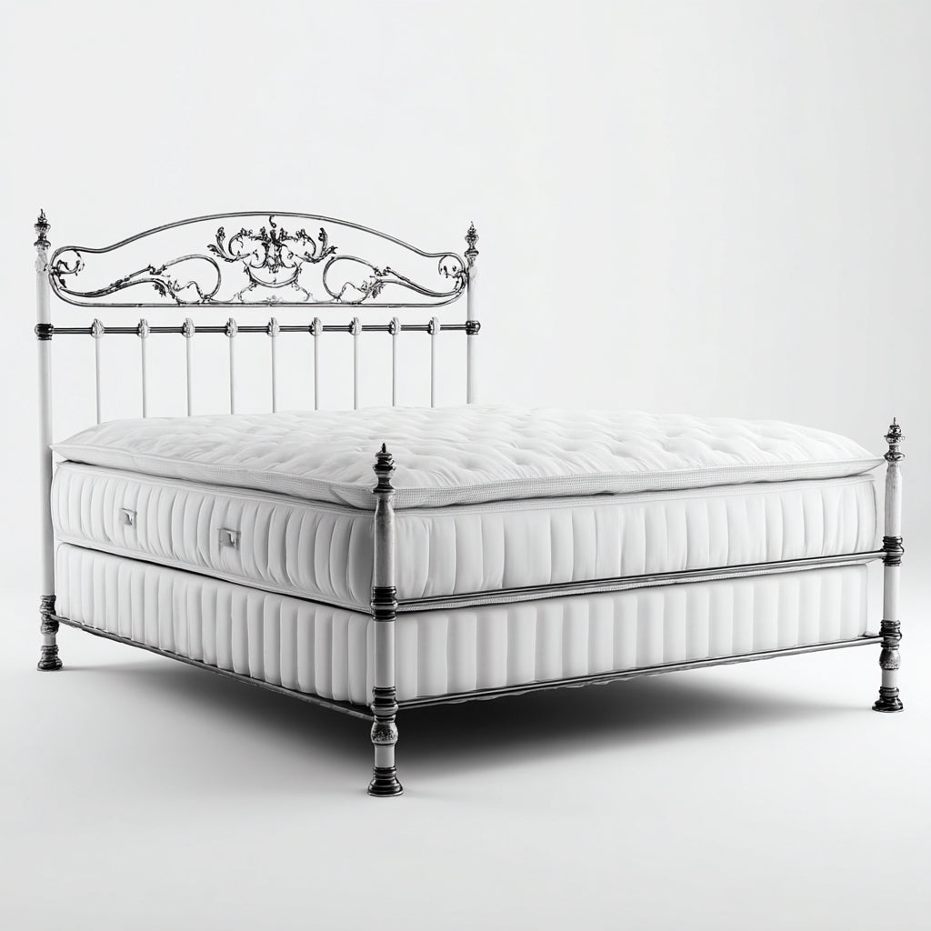 Letto matrimoniale in metallo bianco 215x175x125 cm - stile classico elegante per camera da letto