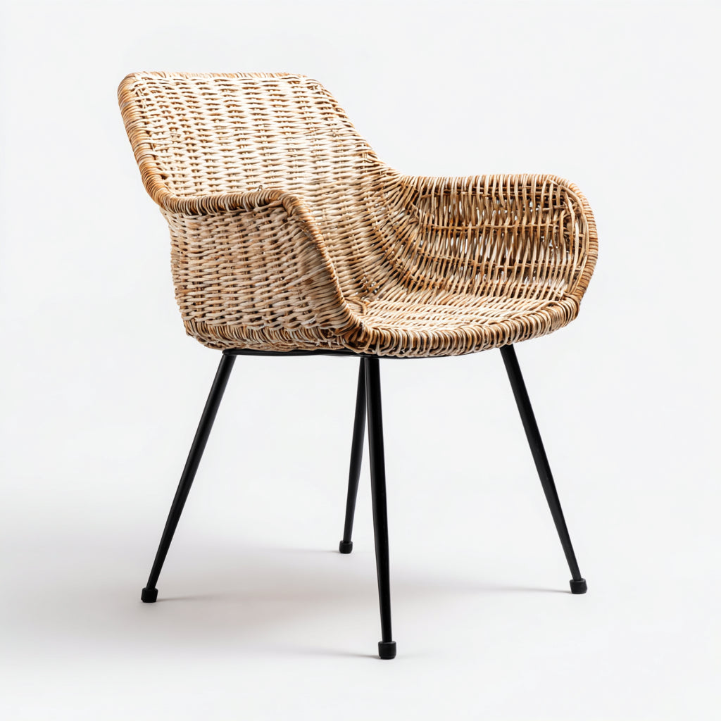 Sedie da giardino in rattan e metallo 58x60x82 cm per giardino - naturale-nero - design intrecciato con braccioli