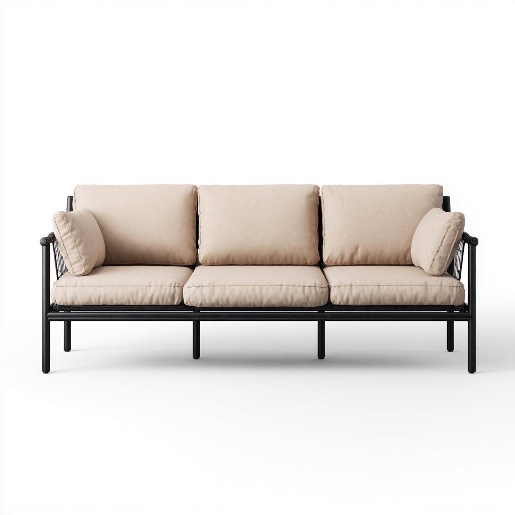 Divani da esterno in metallo e tessuto 195x76x80 cm - nero-beige per giardino - design moderno essenziale