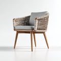 Sedie da giardino in rattan corda e legno 62x61x80 cm per giardino - grigio-beige-marrone - design avvolgente imbottito