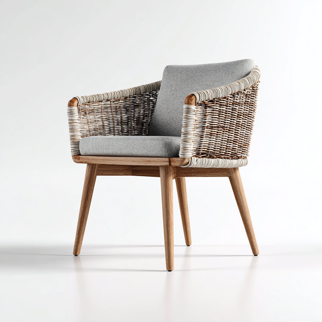 Sedie da giardino in rattan corda e legno 62x61x80 cm per giardino - grigio-beige-marrone - design avvolgente imbottito