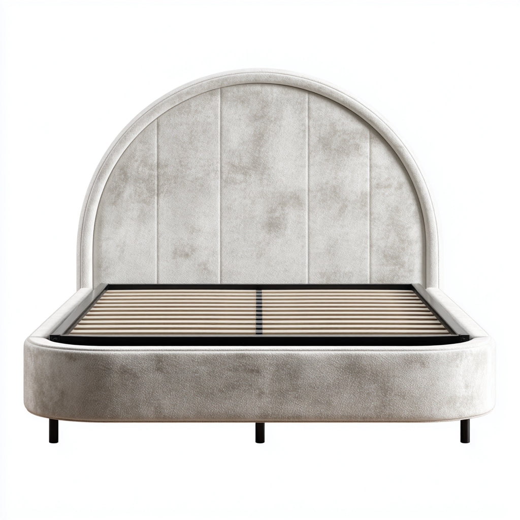 Letto matrimoniale in tessuto vellutato 215x180x120 cm per camera da letto - beige - stile moderno