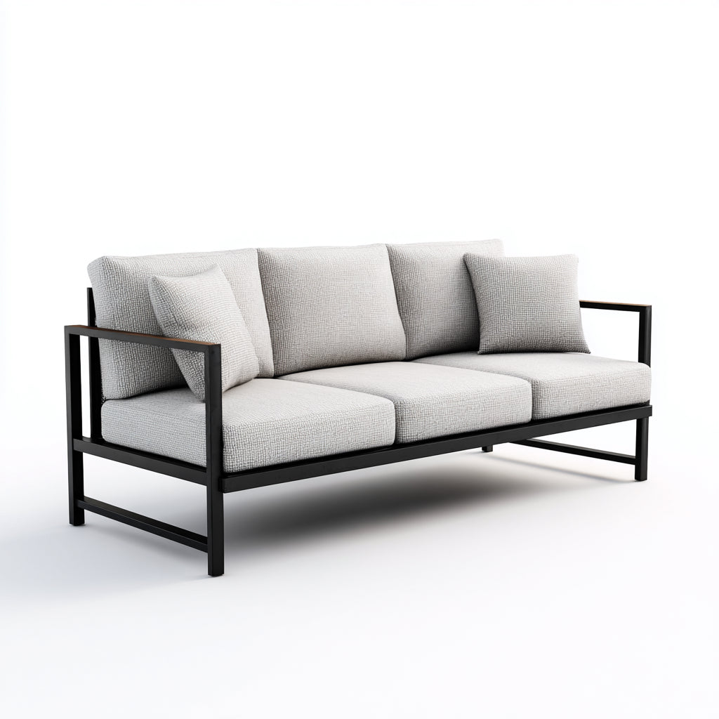 Divani da esterno in metallo e tessuto 200x75x78 cm per giardino - grigio chiaro-nero - stile moderno