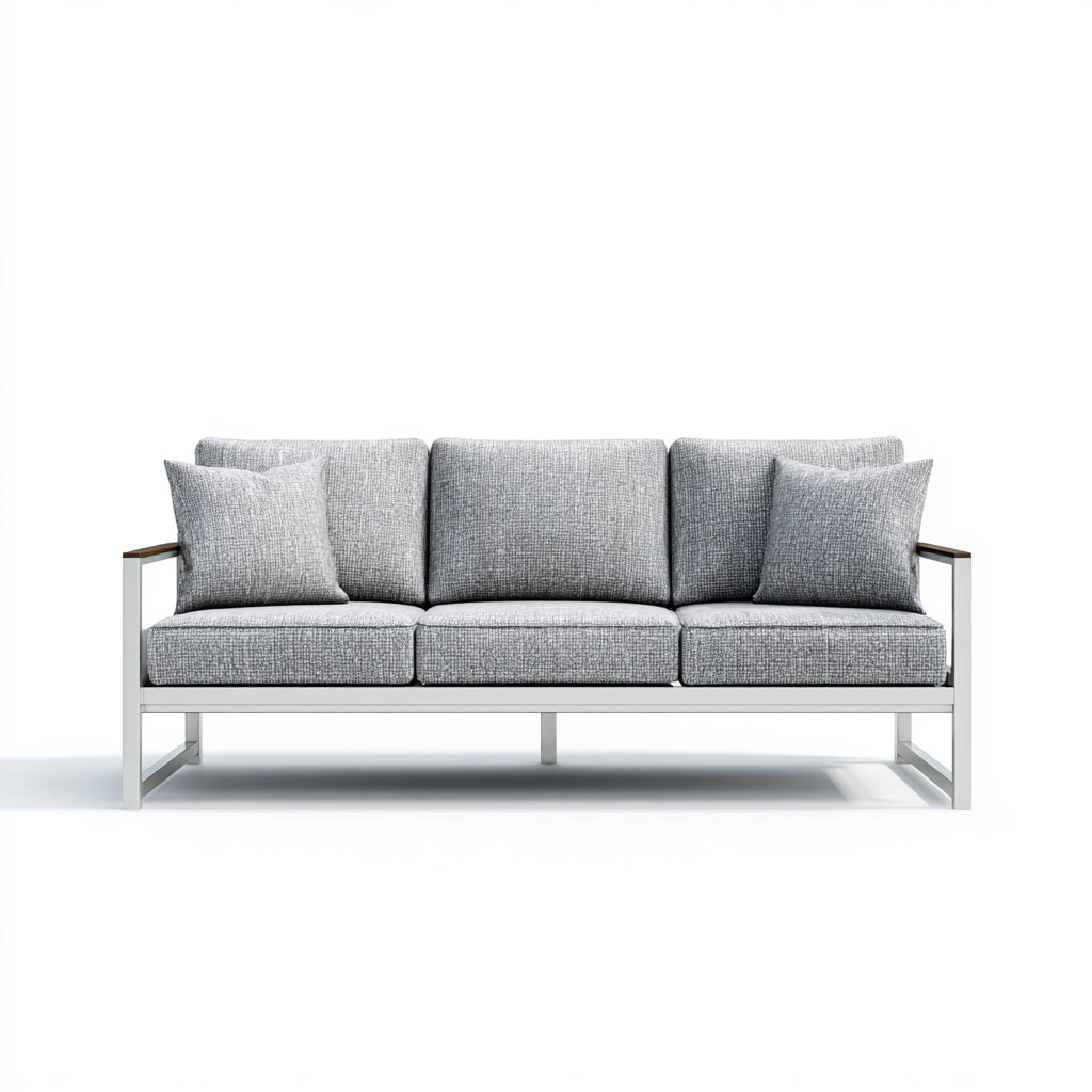 Divani da esterno in metallo e tessuto 190x76x78 cm - bianco-grigio per giardino - design moderno lineare
