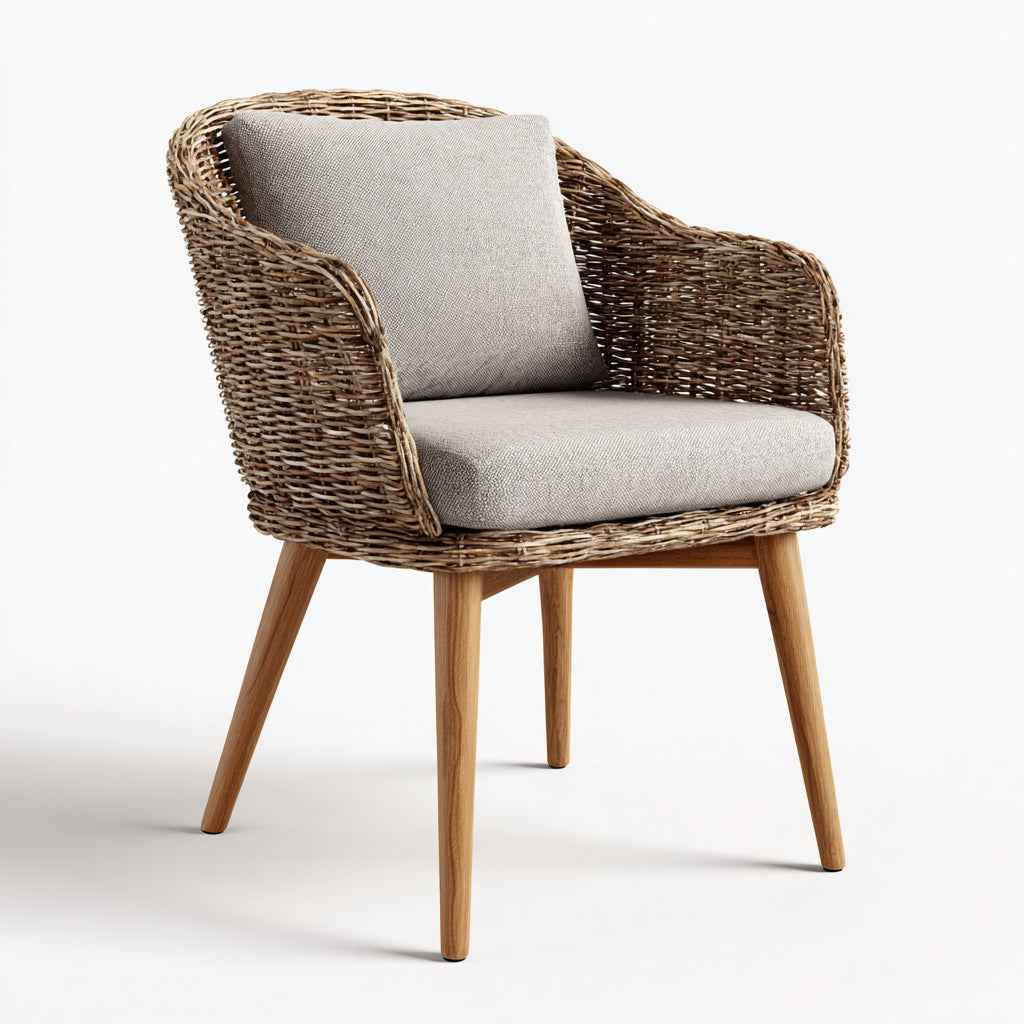 Sedie da giardino in rattan e legno 61x62x81 cm per giardino - grigio-beige-marrone chiaro - design avvolgente imbottito