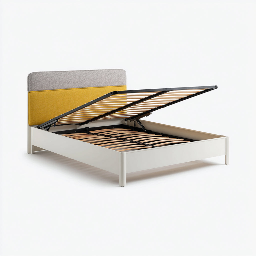 Letto matrimoniale contenitore in legno bianco 215x175x118 cm - design moderno con testiera imbottita per camera da letto