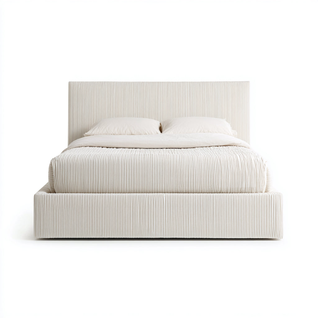 Letto matrimoniale in tessuto a coste 210x180x110 cm per camera da letto - beige - stile moderno