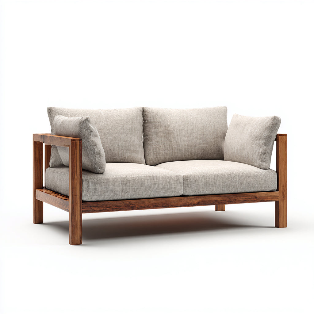 Divani da esterno in legno e tessuto 165x75x78 cm per giardino - beige-marrone - stile moderno