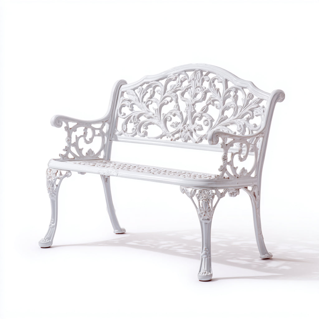Panca da giardino in metallo bianco 126x60x94 cm - per giardino - design ornamentale classico