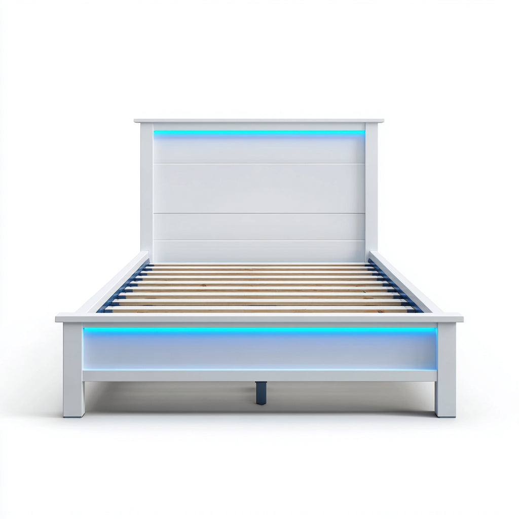 Letto matrimoniale in legno 210x170x105 cm per camera da letto - bianco - con LED e stile moderno
