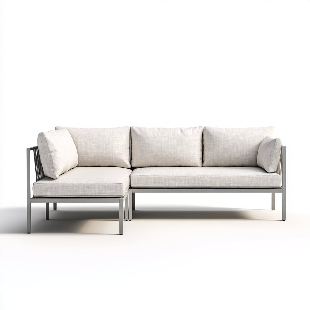 Divani da esterno in metallo e tessuto 220x155x78 cm per giardino - crema-argento - stile moderno angolare