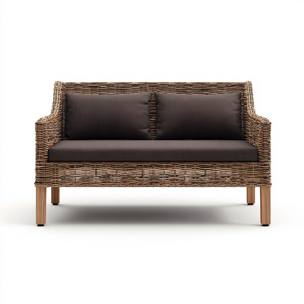 Divani da esterno in rattan e tessuto 165x78x80 cm per giardino - marrone scuro-marrone - stile naturale