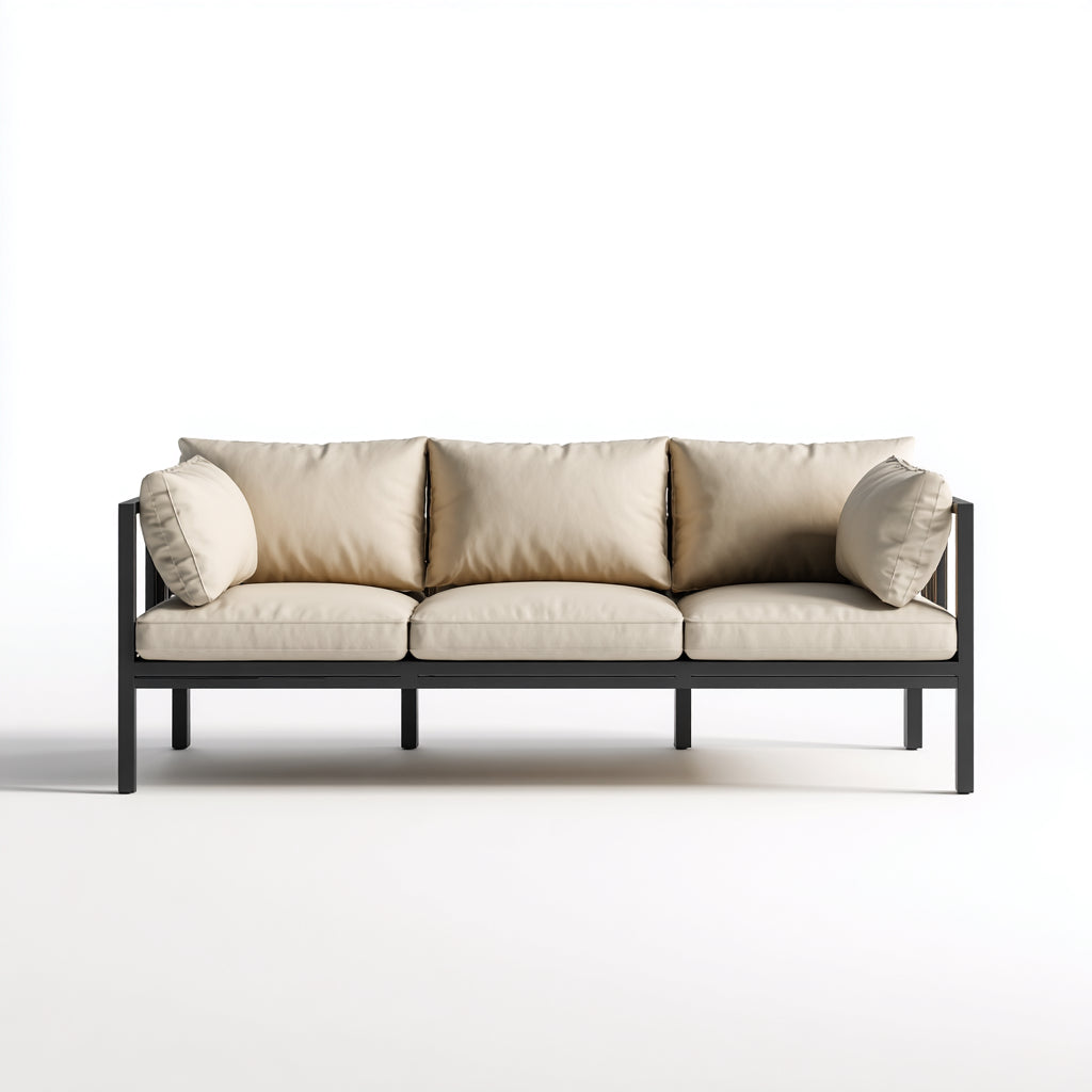 Divani da esterno in metallo e tessuto 200x78x80 cm per giardino - beige-nero - stile moderno