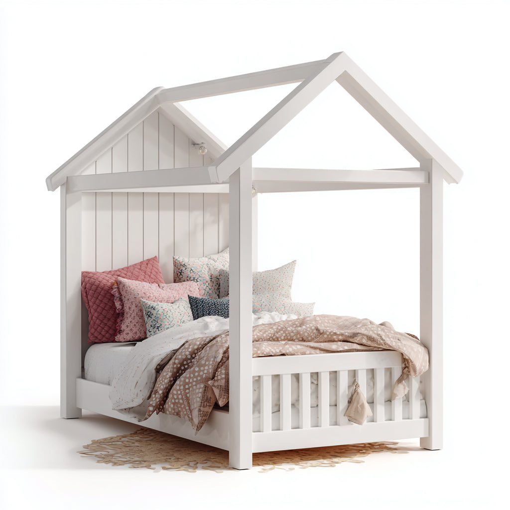 Letto per bambini in legno bianco 212x112x190 cm - per camera da letto - design casetta moderno