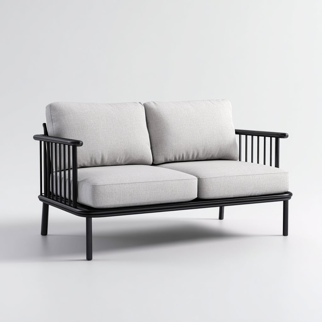 Divani da esterno in metallo e tessuto 150x76x78 cm - nero-grigio chiaro per giardino - design moderno lineare