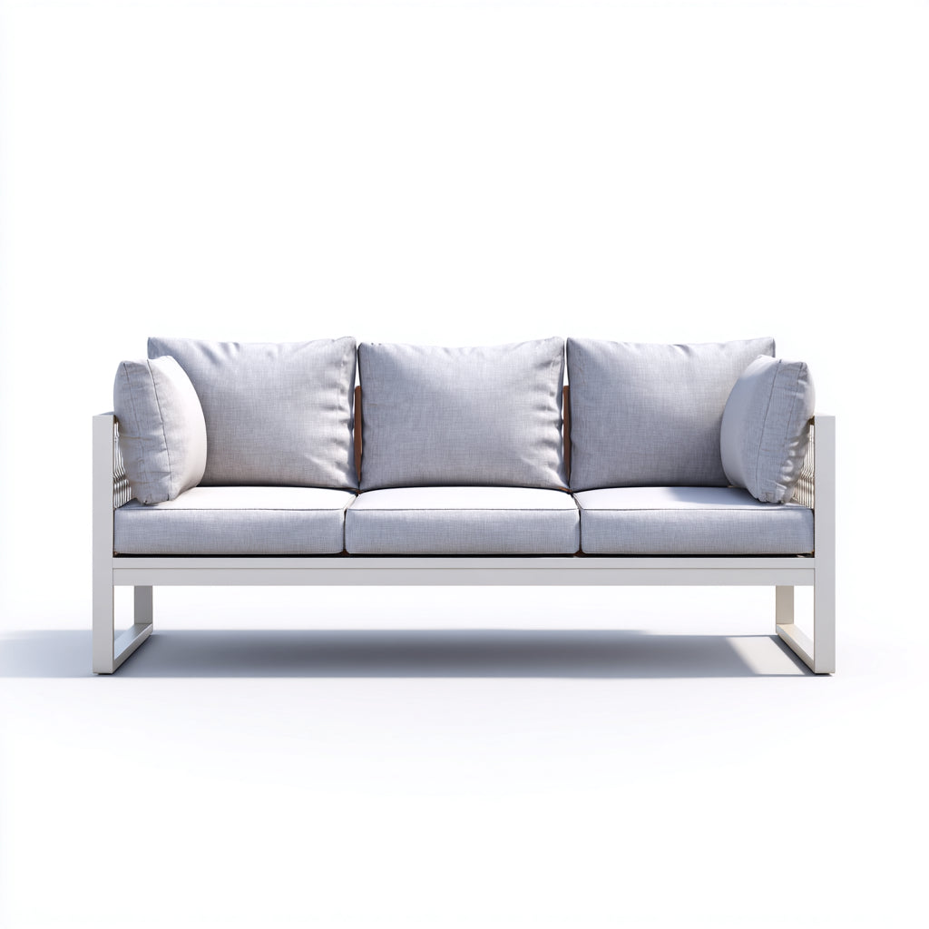 Divani da esterno in metallo e tessuto 200x75x78 cm per giardino - grigio chiaro-bianco - stile moderno