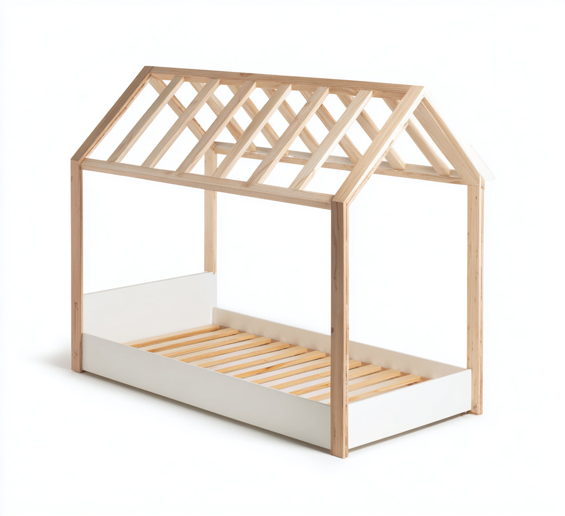 Letto per bambini in legno bianco-legno chiaro 208x98x165 cm - per camera da letto - design casetta moderno