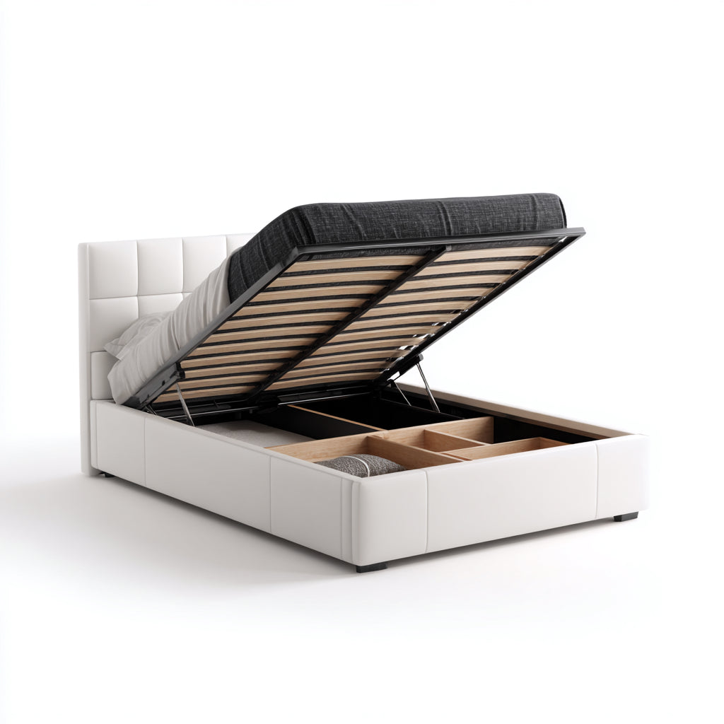 Letto matrimoniale contenitore in similpelle 215x175x100 cm per camera da letto - bianco - stile moderno