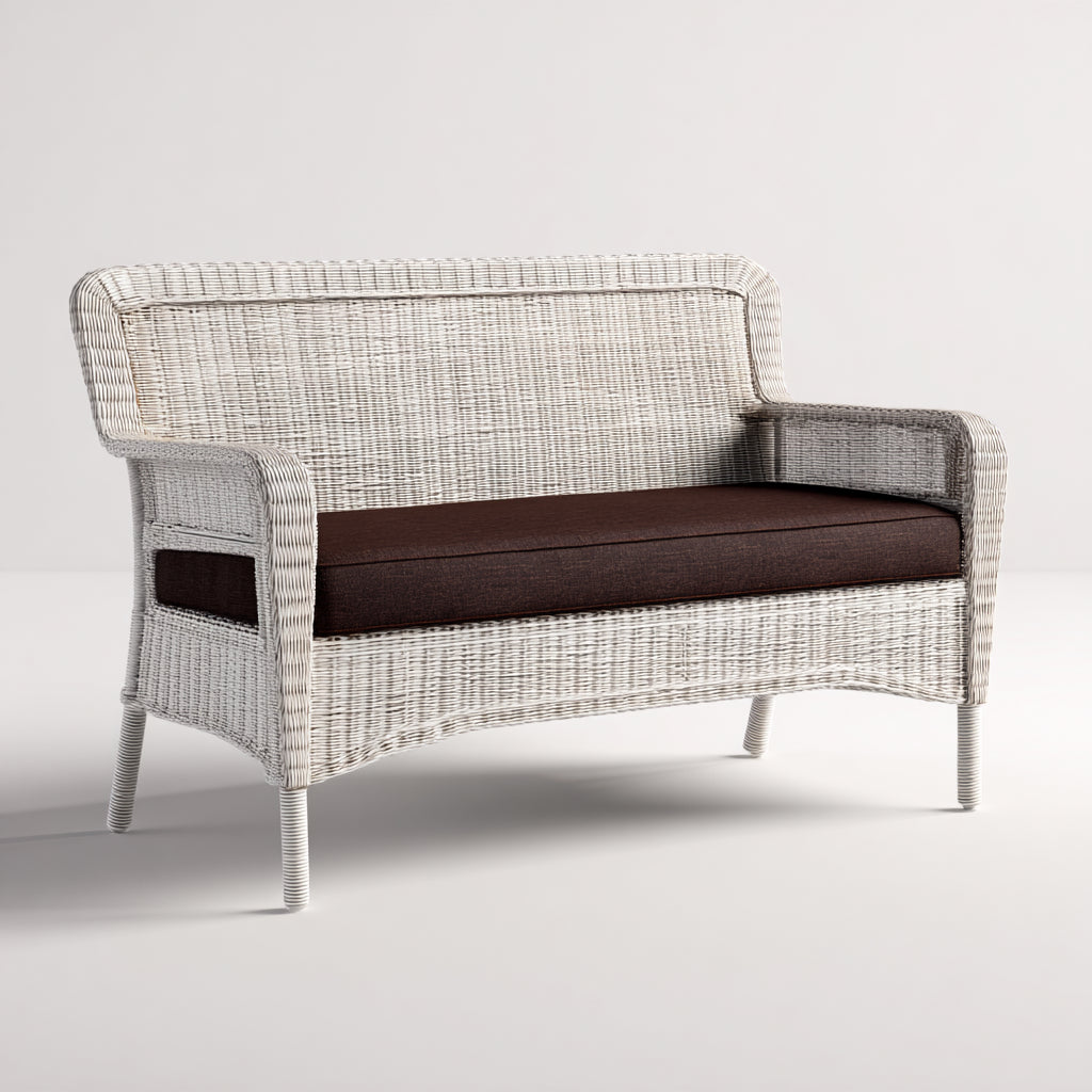 Divani da esterno in rattan e tessuto 155x70x82 cm per giardino - bianco-marrone scuro - stile naturale