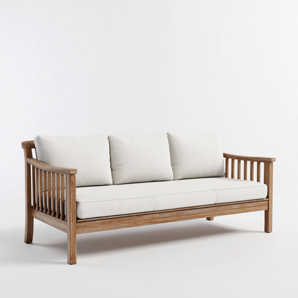 Divani da esterno in legno e tessuto 200x78x82 cm - marrone-bianco per giardino - design classico naturale