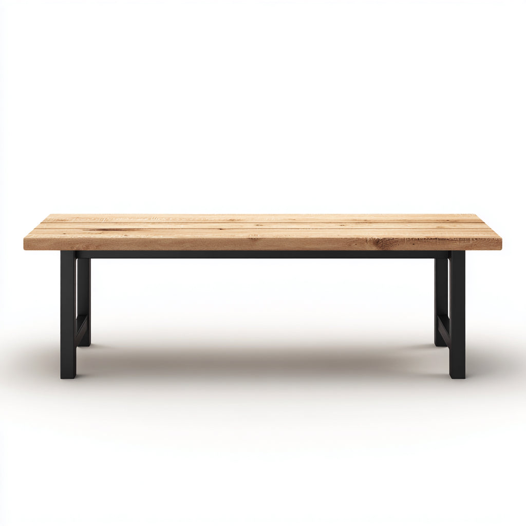 Panca da giardino in legno naturale e metallo nero 160x38x45 cm - per giardino - design industriale contemporaneo